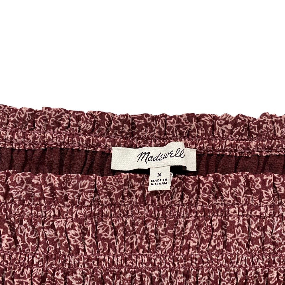 Madewell Burgundy Floral Smocked Square Neck Puff Sleeve Top Womens Medium M - Picture 5 of 8